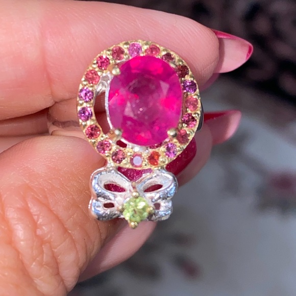Classy Genuine Ruby Ring with Gemstones - Picture 7 of 12